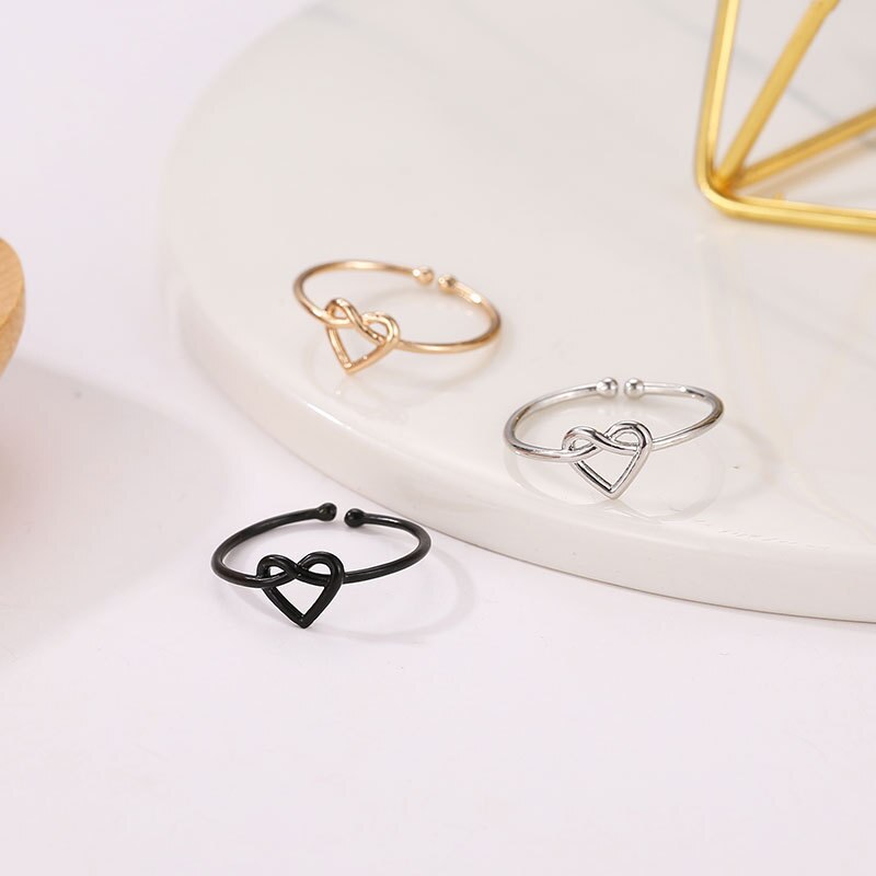 Woozu 2019 mariage coeur or Rose couleur anneaux fiançailles couleur noire anneau ouvert Bijoux de mode pour les femmes Bijoux