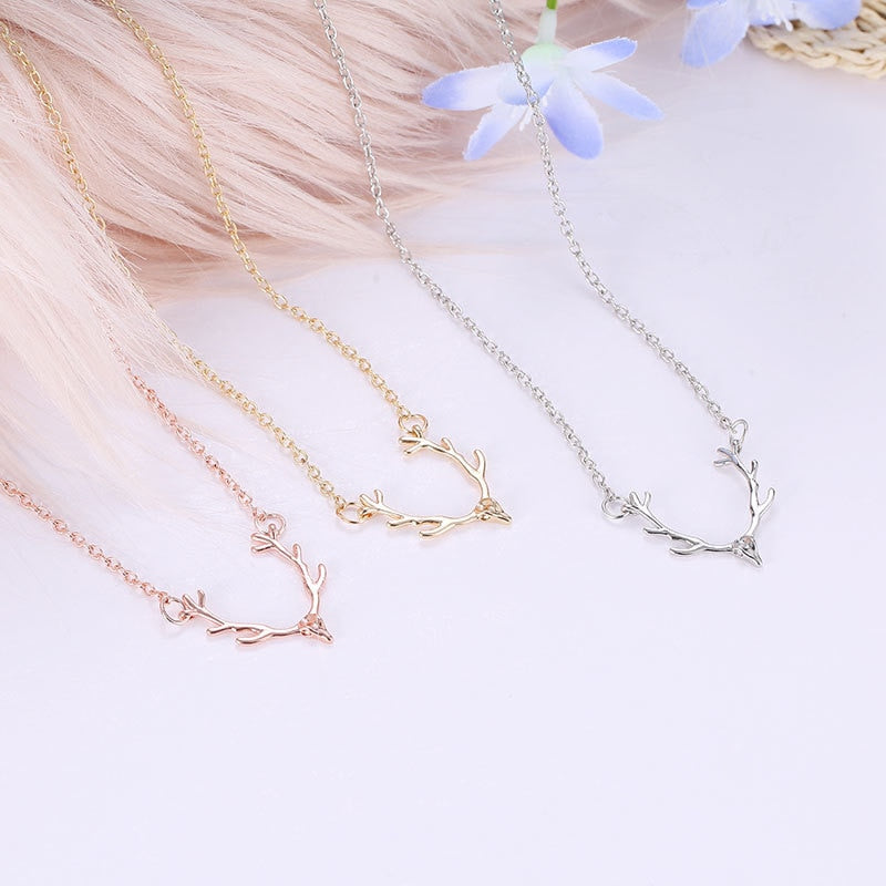Woozu Vintage petit bois de cerf tête de cerf collier petit bois mignon collier ras du cou pour les femmes pendentif à breloques bijoux