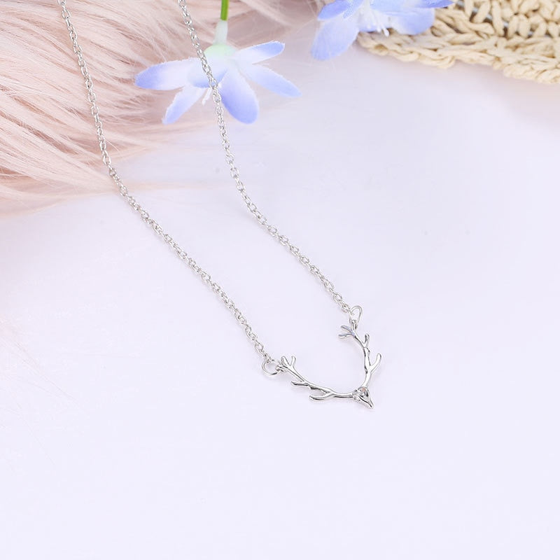 Woozu Vintage petit bois de cerf tête de cerf collier petit bois mignon collier ras du cou pour les femmes pendentif à breloques bijoux